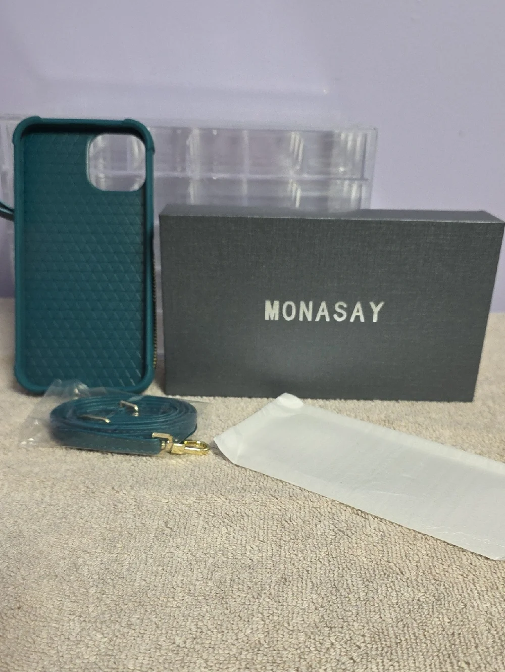 Teal Phone Case with Zippered Card/Money Holder & Detachable Crossbody Strap